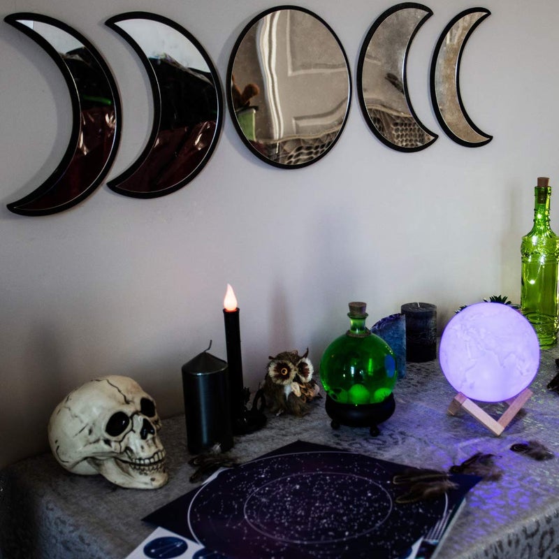 Black Magic Witch Moon Mirror â€“ Announcing Love Gothic and Boho Home Wall Decor - Glass Moon Phase Mirror Set with Crystal Clear Reflection - Moon Mirror Wall Decor for Living Room Bedroom Nursery - Image 1